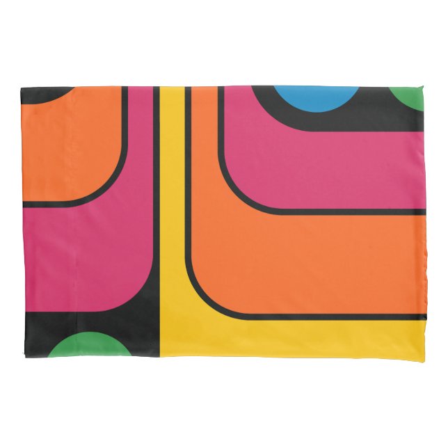Mod 1970s Retro Style Geometric Design Pillow Case (Front-Left)