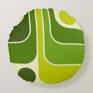 Mod 1970s Retro Style Geometric Design Round Pillow