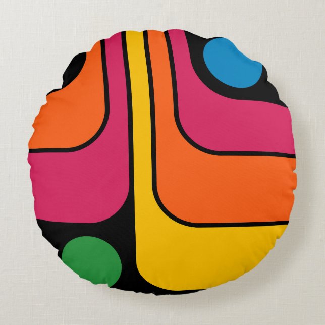 Mod 1970s Retro Style Geometric Design Round Pillow (Front)