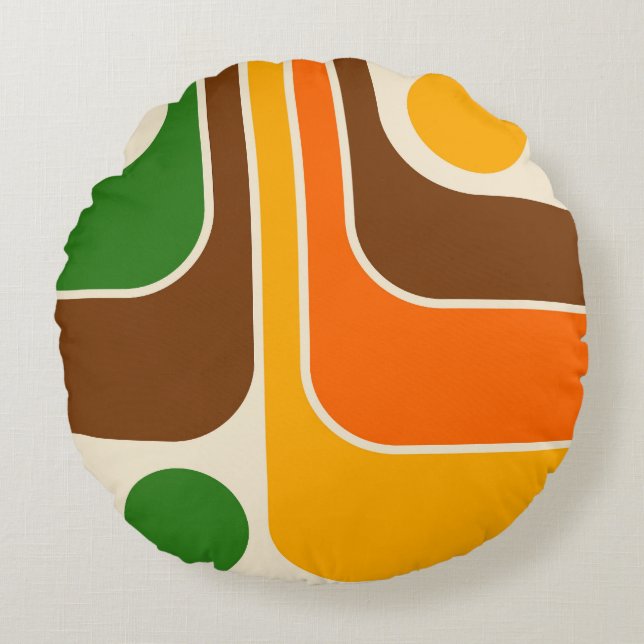 Mod 1970s Retro Style Geometric Design Round Pillow (Front)