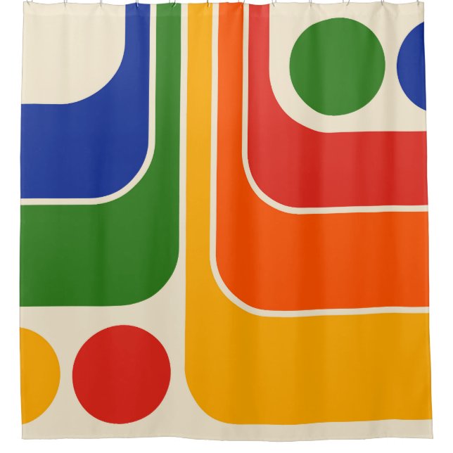 Mod 1970s Retro Style Geometric Design Shower Curtain (Front)
