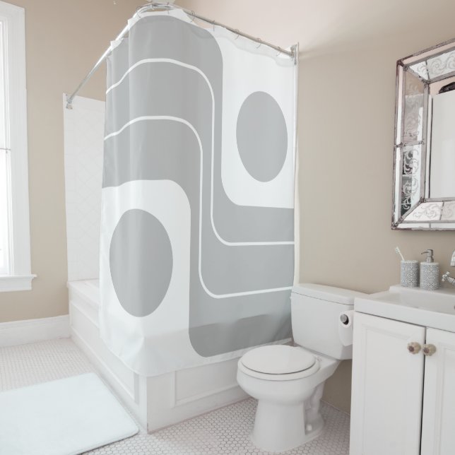 Mod 1970s Retro Style Geometric Design Shower Curtain (In Situ)
