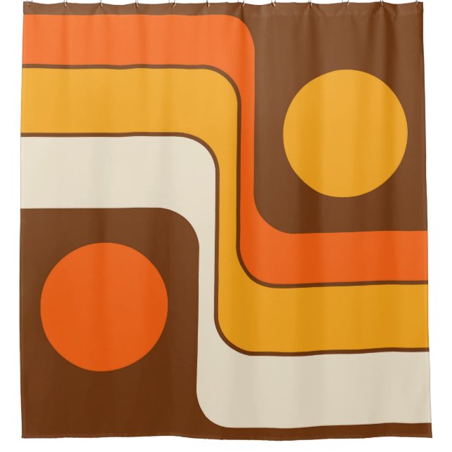 Mod 1970s Retro Style Geometric Design Shower Curtain (Front)