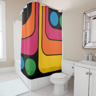Mod 1970s Retro Style Geometric Design Shower Curtain