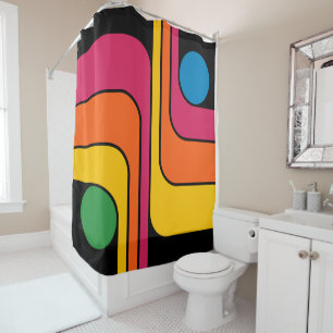 Mod 1970s Retro Style Geometric Design Shower Curtain