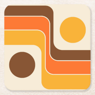 Mod 1970s Retro Style Geometric Design Square Paper Coaster