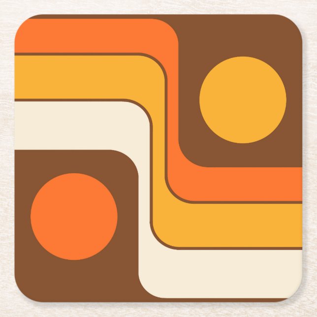 Mod 1970s Retro Style Geometric Design Square Paper Coaster (Front)