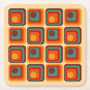 Mod 1970s Retro Style Geometric Design Square Paper Coaster