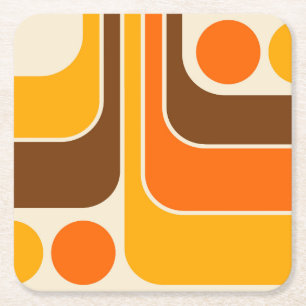 Mod 1970s Retro Style Geometric Design Square Paper Coaster
