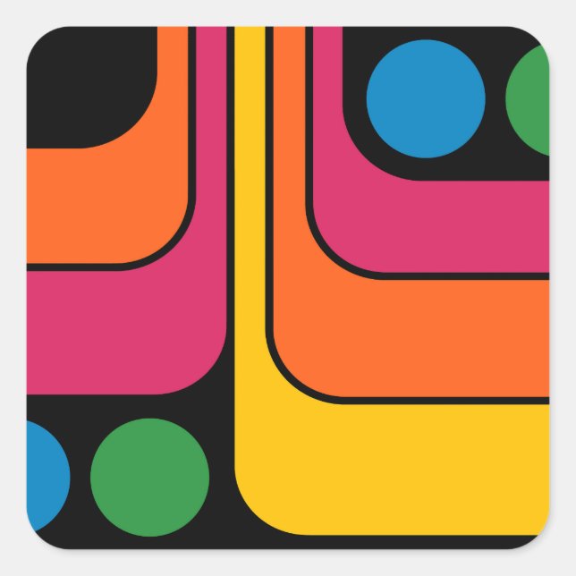Mod 1970s Retro Style Geometric Design Square Sticker (Front)