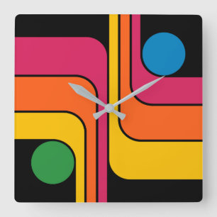Mod 1970s Retro Style Geometric Design Square Wall Clock