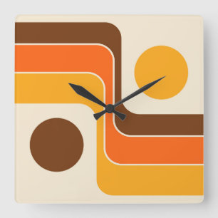 Mod 1970s Retro Style Geometric Design Square Wall Clock