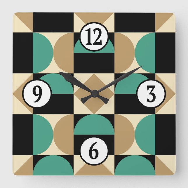 Mod 1970s Retro Style Geometric Design Square Wall Clock (Front)