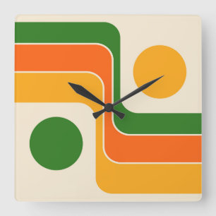 Mod 1970s Retro Style Geometric Design Square Wall Clock