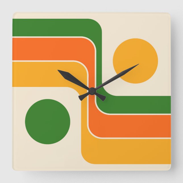 Mod 1970s Retro Style Geometric Design Square Wall Clock (Front)