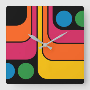 Mod 1970s Retro Style Geometric Design Square Wall Clock