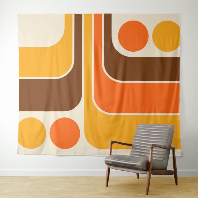 Mod 1970s Retro Style Geometric Design Tapestry (In Situ (Horizontal))