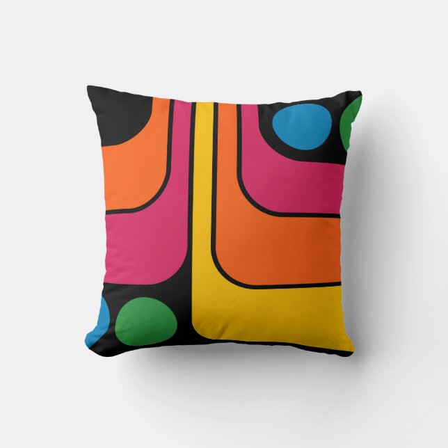Mod 1970s Retro Style Geometric Design Throw Pillow (Front)