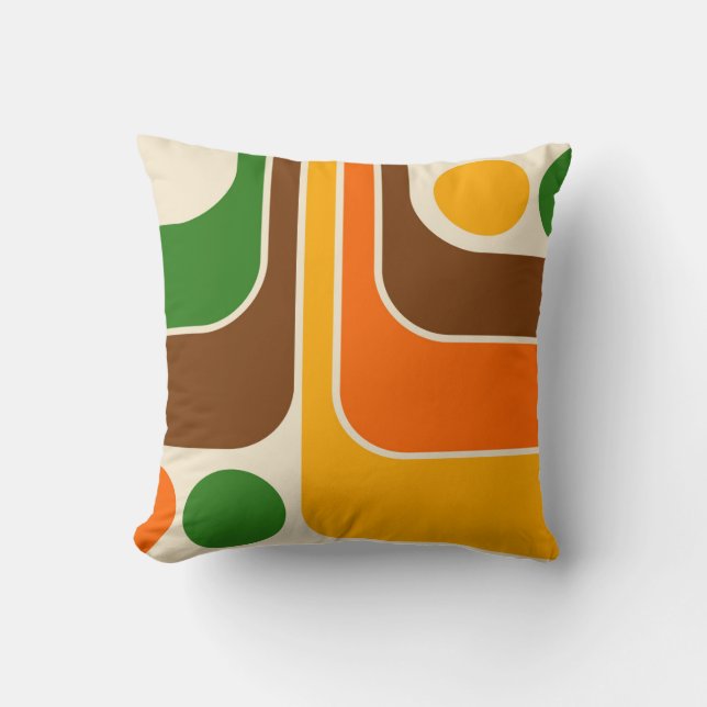 Mod 1970s Retro Style Geometric Design Throw Pillow (Front)
