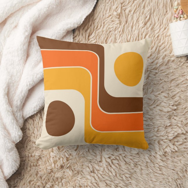 Mod 1970s Retro Style Geometric Design Throw Pillow (Blanket)