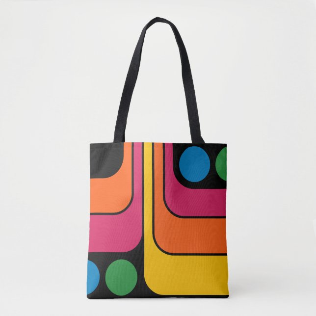 Mod 1970s Retro Style Geometric Design Tote Bag (Front)