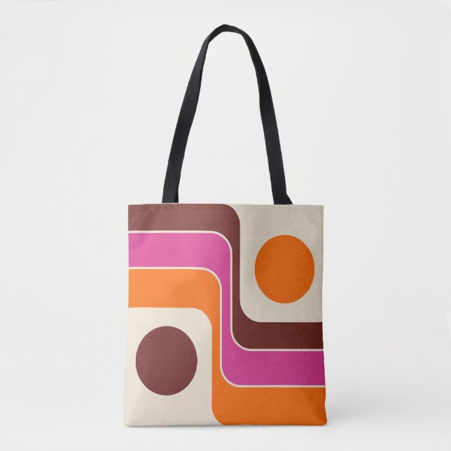 Mod 1970s Retro Style Geometric Design Tote Bag (Front)