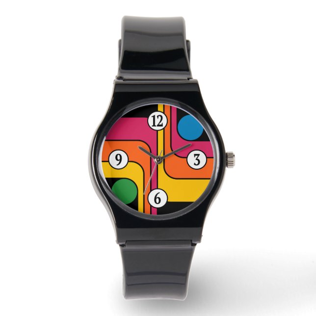Mod 1970s Retro Style Geometric Design Watch (Front)