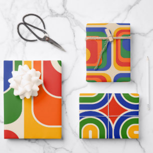 Mod 1970s Retro Style Geometric Design Wrapping Paper Sheets