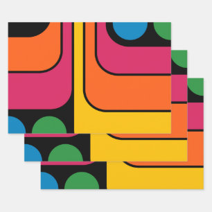 Mod 1970s Retro Style Geometric Design Wrapping Paper Sheets