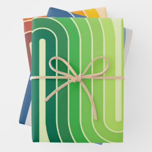 Mod 1970s Retro Style Geometric Design Wrapping Paper Sheets