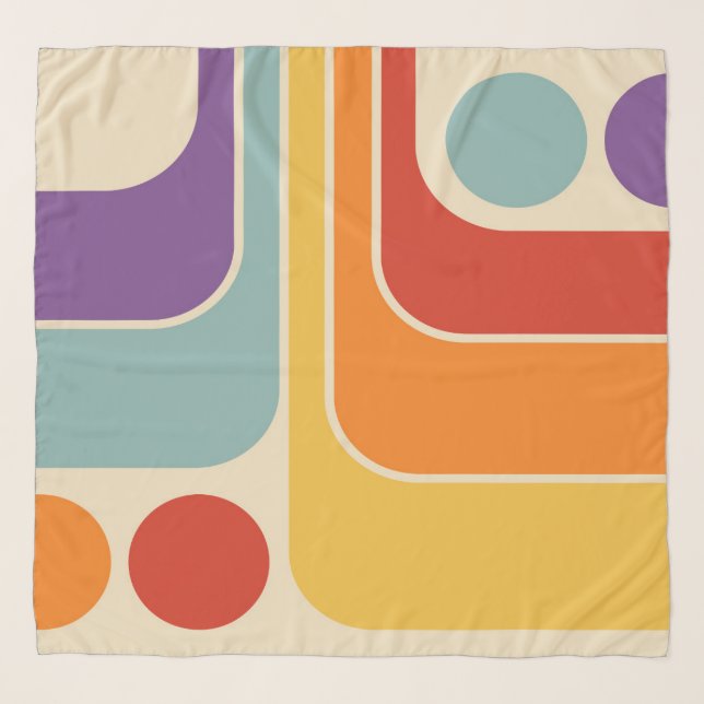 Mod 70s Retro Style Geometric Design Chiffon Scarf (Front)