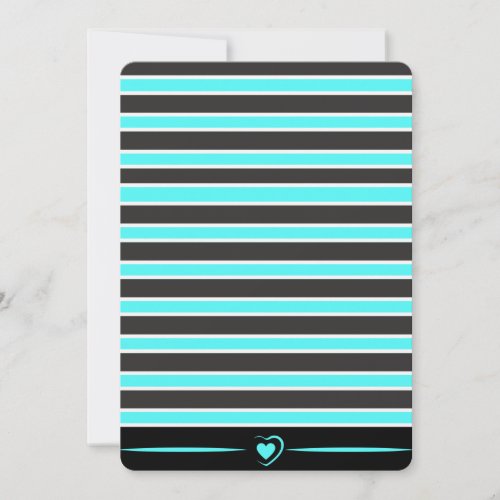 Mod Aqua Black  White Stripes with Aqua Heart Holiday Card