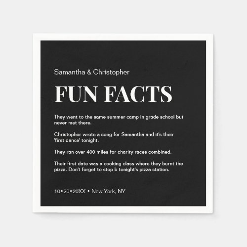 Mod Black and white Custom fun fact list Wedding  Napkins