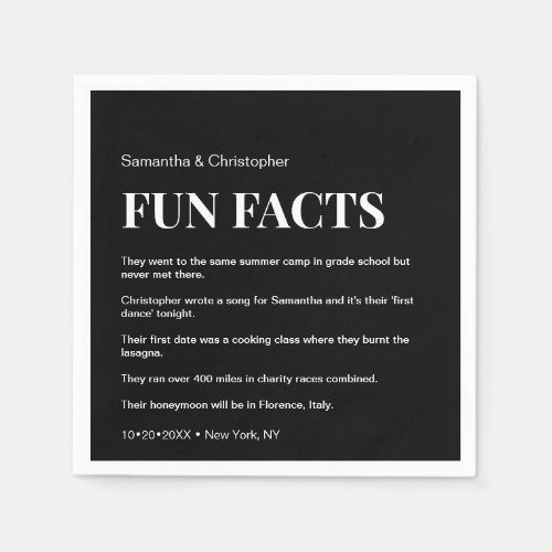 Mod Black and white custom fun fact list Wedding Napkins