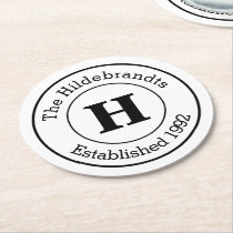 Mod Black and White Custom Monogram Family Round Paper Coaster Mod Black and White Custom Monogram Family Round Paper Coaster