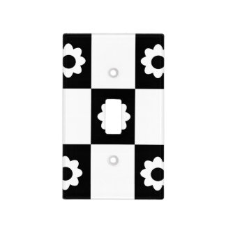 Mod Black and White Flower Checkerboard Pattern Light Switch Cover