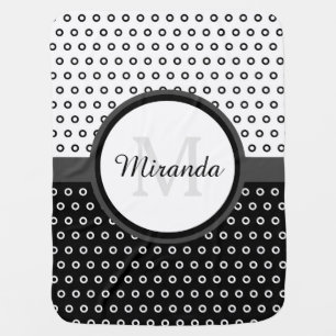 Mod Black and White Polka Dots Monogram With Name Stroller Blanket