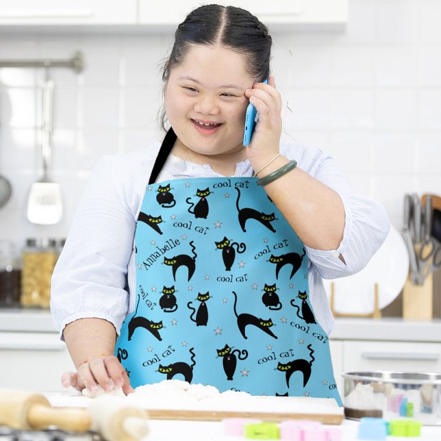 Mod Black Cats Custom Name and Phrase Medium Apron (Creator Uploaded)