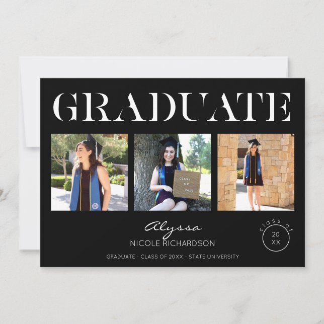 Mod Black Circle 4 Photo Graduation Announcement 1 (Front)