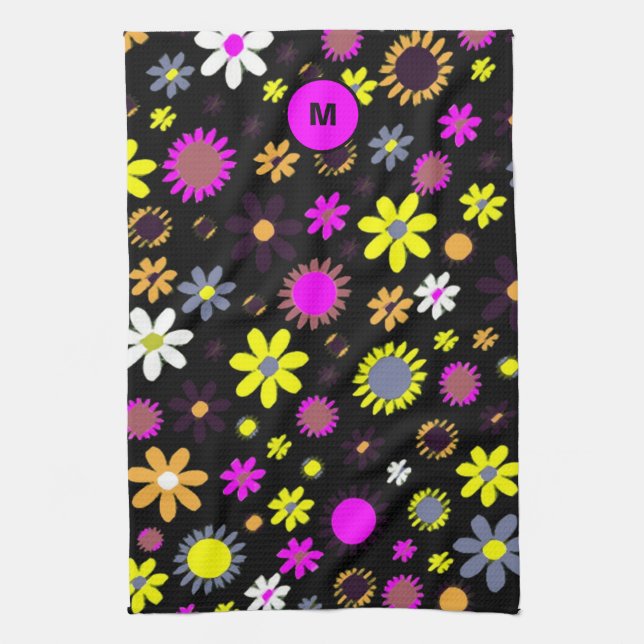 Mod Black Floral Kitchen Towel (Vertical)