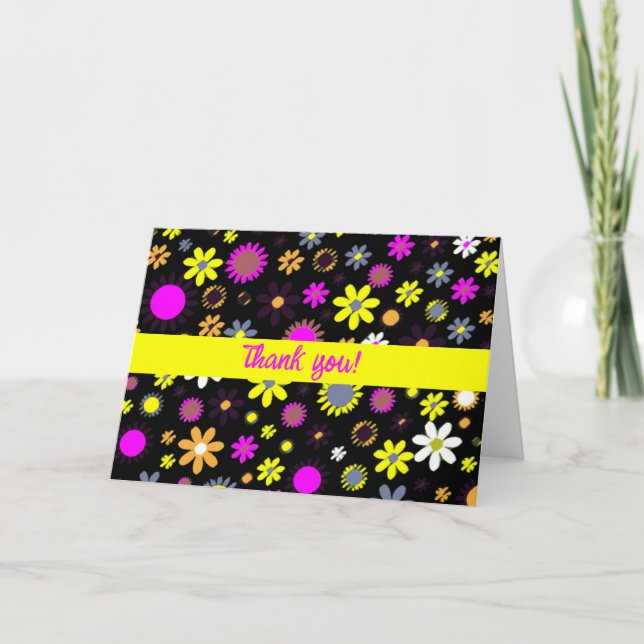 Mod Black Floral Letterpress Thank You Card (Front)
