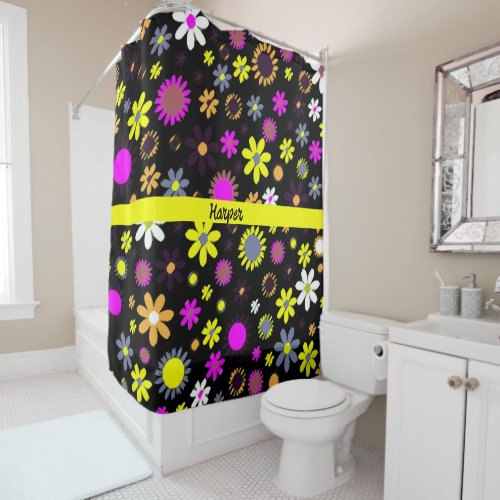 Mod Black Floral Shower Curtain
