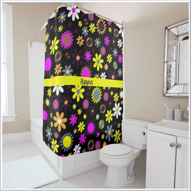 Mod Black Floral Shower Curtain (Creator Uploaded)