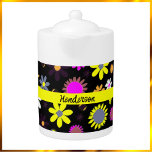 Mod Black Floral Teapot<br><div class="desc">Cheerful mod black floral design.</div>