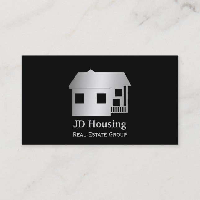 Mod black silver Classy Real estate  businesscards Business Card (Front)