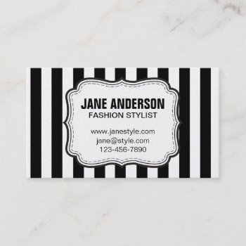 Mod Black White Stripes Pattern Fashion Stylist Business Card by CrestwoodandBeach at Zazzle