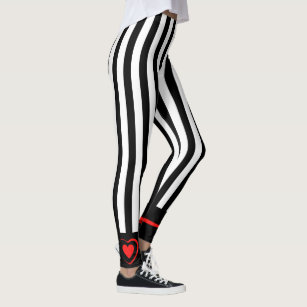 Bright Red and Black Horizontal Stripes Leggings for Sale by