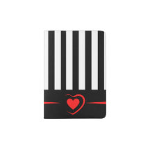 Mod Black & White Stripes with Bright Red Heart Pa
