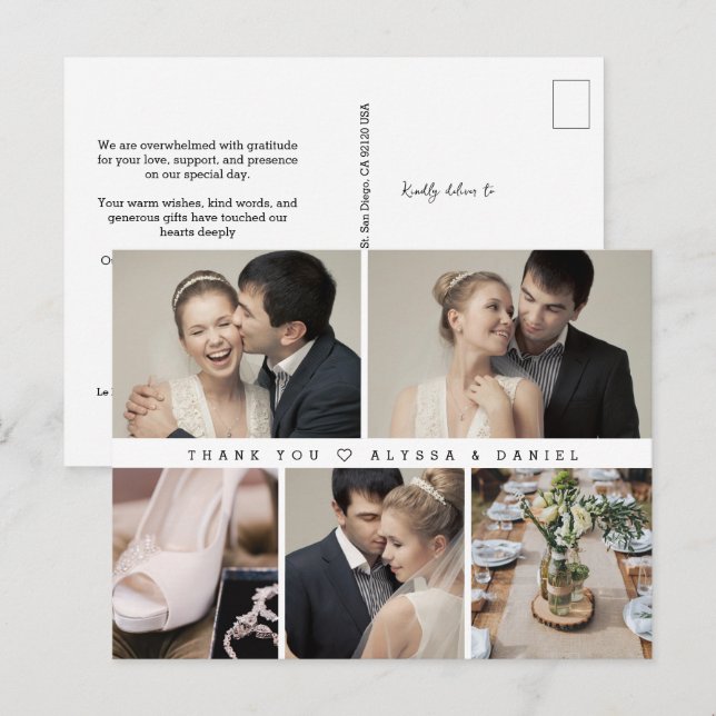 Mod Black White Wedding Photo Grid Heart thank yo Postcard (Front/Back)