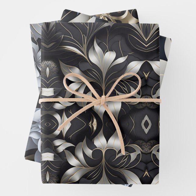 Mod Black Wrapping Paper Flat Sheet Set of 3 (In situ)